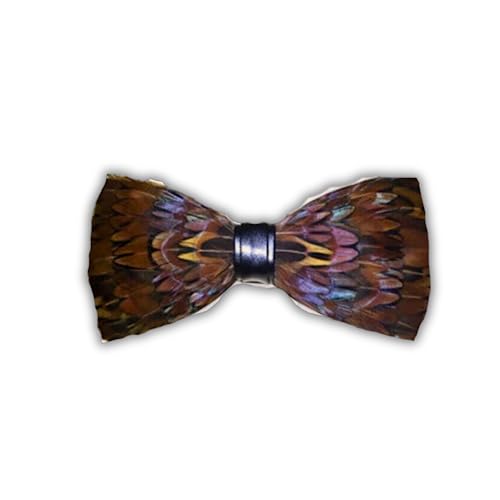 Finer Brown Feather Bow Tie & Lapel Pin Set - Rustic Elegance