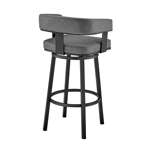 Armen Living Lorin Modern Butaco Giratorio con Asiento de Cuero Sintético Gris y Estructura de Acero Inoxidable Negro para Isla de Cocina miniatura 6