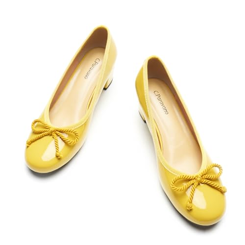 Image of C.Paravano Block Heels | Pumps Shoes Women | Women's Pumps | Chunky Heels for Women(Yellow,5)