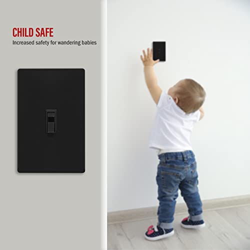 Image of ENERLITES Screwless Toggle Switch Wall Plate, Child Safe Light Switch Cover, Standard Size 1-Gang 4.68 inch x 2.93 inch, Unbreakable Polycarbonate Thermoplastic, UL Listed, SI8811-BK, Glossy, Black