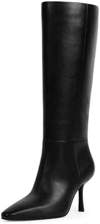 Modatope Knee High Boots Women Square Toe Stiletto Tall Boots Side Zipper Dressy Boot for Women