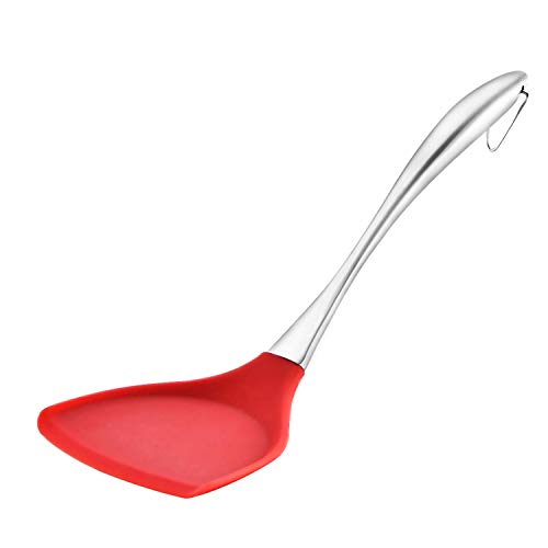 Image of Kitchen Heat Resistant Silicone Spatula Set (Pack of 2) Multipurpose Solid and Slotted Spatulas - Nylon Utensils with Nonstick, 304(18 /10) Stainless Steel Durable Handle (Red)
