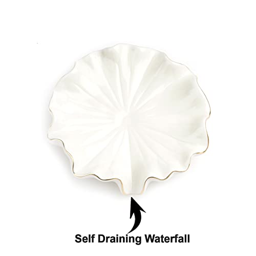 Soap Dish With Drain Ceramic White Lotus Leaf Soap Holder Soap Saver For Bar Soap, Kitchen Sink, And Bathroom Shower #TOP2
