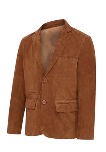 Men's V Neck Suede Blazer Single Breasted Casual Faux Leather Jacket with Pockets4