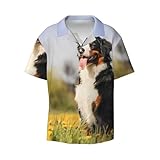Tcotop Interesting Bernese Mountain Dog Men's Summer Short-Sleeved Shirts, Casual Shirts, Loose Fit with Pockets Black