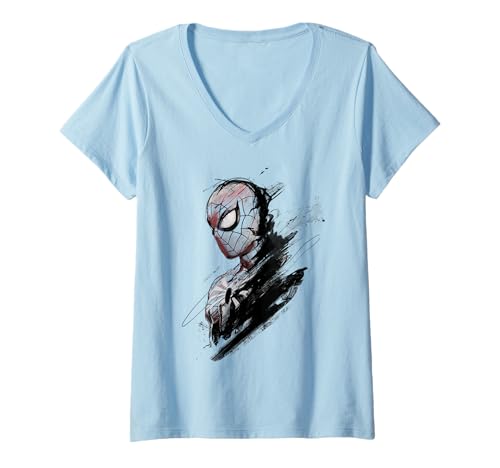 Donna Spider-Man Ink Smudge Maglietta con Collo a V