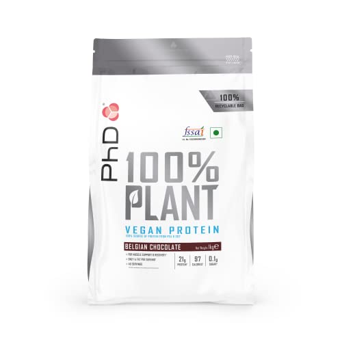 PhD SPORTS NUTRITION 100% Plant Protein – Vegan Society Approved, Low Sugar & Low Fat, Belgian Chocolate Flavor – Manufactured in UK for Performance and Muscle Recovery – 1Kg PhD SPORTS NUTRITION 100% Plant Protein – Vegan Society Approved, Low Sugar & Low Fat, Belgian Chocolate Flavor – Manufactured in UK for Performance and Muscle Recovery – 1Kg