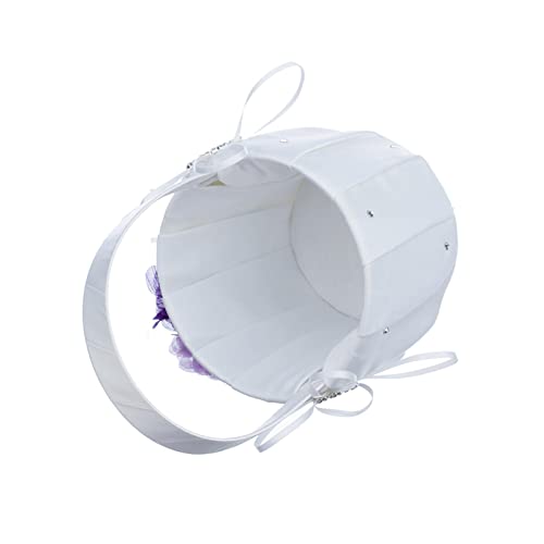 Romantic Wedding Party Bowknot Faux Pearl Flower Girl Basket with Heart Shape Decor - Purple