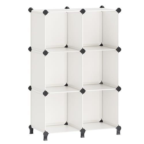 Image of SONGMICS 6 Cube Storage Organizer, Modular Bookshelf, DIY Closet Organizers and Storage, Plastic Stackable Shelves, 11.8 x 11.8 x 11.8 Inch Cubes, with Feet and Rubber Mallet, Cream White ULPC111M01