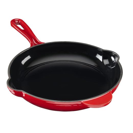 Cooks Professional 26cm Cast Iron Frying Pan | Round Heavy-Duty Skillet Cooking Pan with Enamel Interior | Oven Safe to 260°C, Induction & All Hob Compatible | PFAS, PFOA & PTFE-Free | Red