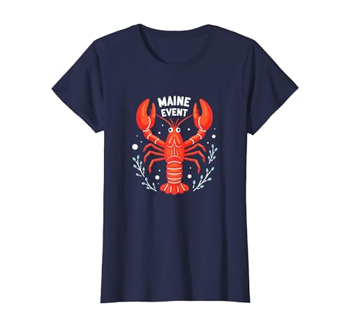 Maine Event Lobster Women Coastal Nautical Seafood Art T-Shirt, Women, Navy Blue, X-Large