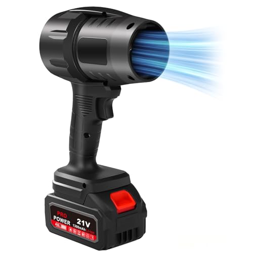 Uadme Accu Bladblazer met 1300mAh Accu en Lader, 21V 800W 35000RPM Draadloze Elektrische Bladblazer, 500g Luchtdruk, Zuigbuis Ø70 mm, Turbo Handblazer voor Tuin Auto Sneeuw en Camping, Kort
