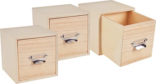VBS 3er-Pack Schubladenbox Würfel mit Griff Sperrholz 12x12x12...