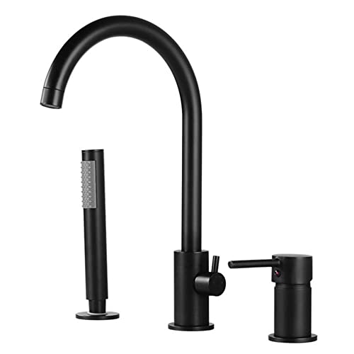 Grifo de lavabo giratorio para solucionar la falta de espacio con ducha extraíble negra