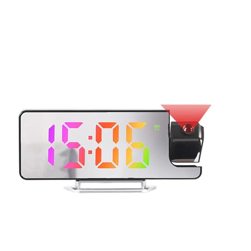 7.8-Inch Colorful LED Projection Alarm Clock with 180° Rotatable Projector, USB Power, Snooze, Night Mode, Date, Temperature Display, 12/24H, 3-Level Brightness
