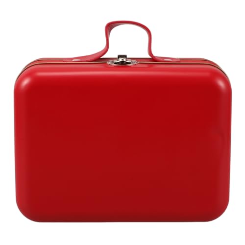 Unomor Mini estojo de armazenamento de mala de flandres para brinquedos, maquiagem, eletrônicos, vermelho, compacto, portátil, bolsa de mão estilo vintage