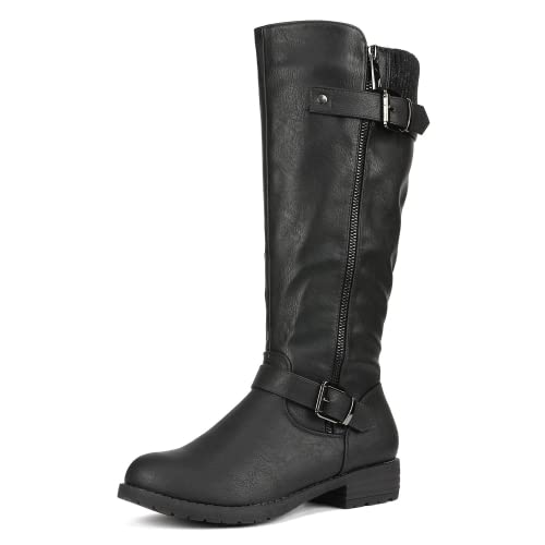DREAM PAIRS Women's Knee High Boots Comfortable Riding Boots Side Zipper Fall Boots with Buckle