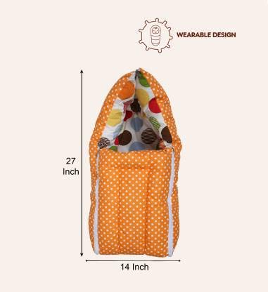 Image of by Urban Space 100% Cotton Baby Bedding Set with Mosquito Protective Net and with Pillow and Reversible Baby Sleeping Bag, Combo Baby Products (Polka Orange)
