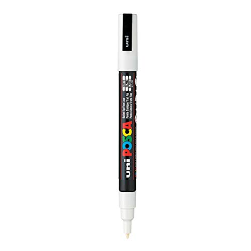 UNI-BALL Posca 3M 0.9-1.3 mm Bullet Shaped Paint Marker Pen | Reversible & Washable Tips | For Rocks Painting, Fabric, Wood, Canvas, Ceramic, Scrapbooking, DIY Crafts | White Ink, Pack of 1 (Image - 2)