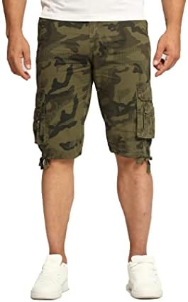 LeeHanTon Men's Cargo Shorts Outdoor Casual Multi Pocket Camouflage Short Trousers Cotton Twill Lightweight Short Pants Green Camo 42
