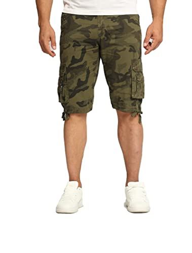 Leehanton Men's Cargo Shorts Outdoor Casual Multi Pocket Camouflage Short Trousers Cotton Twill Lightweight Short Pants Green Camo 42 #TOP2