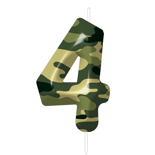 Camo Birthday Candles Number 4 Candle for Camo Hunting Cake Topper, Birthday Anniversary Party Decorations Cake Decor Army Theme Numbe Candles Birthday Camouflage Motif Supplies