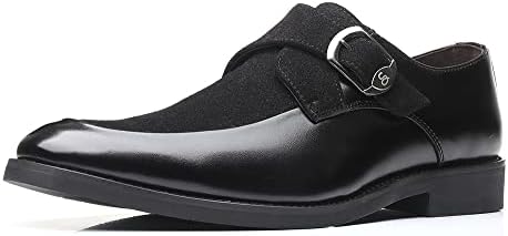 Santimon Mens Leather Monk Strap Slip-On Oxfords Formal Loafer Square Toe Classic Casual Shoes Black 10.5 US | Image 1