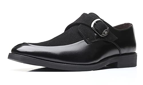 Santimon Mens Leather Monk Strap Slip-On Oxfords Formal Loafer Square Toe Classic Casual Shoes2