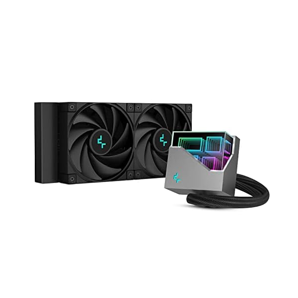 DeepCool LT520 CPU Wasserkühlung 240mm AIO mit ARGB Doppelkammerpumpe 3100RPM 280w TDP Leistungsstarke FK120 FDB Lüfter Mehrdimensionaler Infinity Spiegel für AMD AM4/AM5 LGA 1700/1200, Schwarz