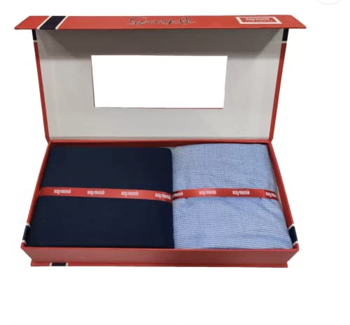 Image of Raymond Fabrics Pant Shirt Fabric Combo Box ( Blue Pant-Shirt, Unstitched , Free Size), Solid