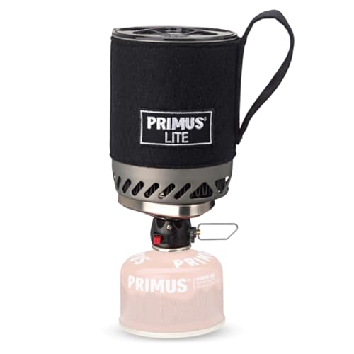 Primus Camping Gaskocher Outdoor - 10x15 cm - 0,5L - 350g - 1500W Flamme - Aluminiumtopf mit isolierterTopfschutzhülle - Primus Outdoor Gaskocher mit Windschutz und integriertem Wärmetauscher