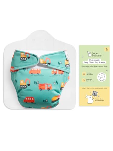 Image of SuperBottoms SuperSoft Freesize UNO Cloth Diaper with Velcro | Disposable Liners (Pack of 5) | Reusable, Washable Baby Cloth Diaper with Adjustable Fit for Daily Use