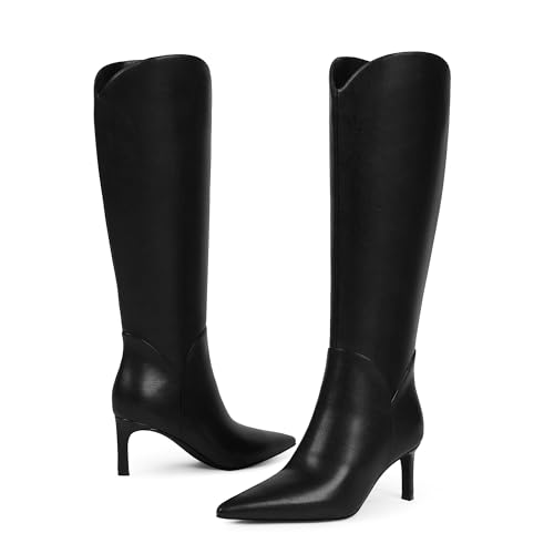 Women Knee High Boots Pointed Toe Kitten Heel Tall Boots for Women Side Zipper Fall Knee High Boots2