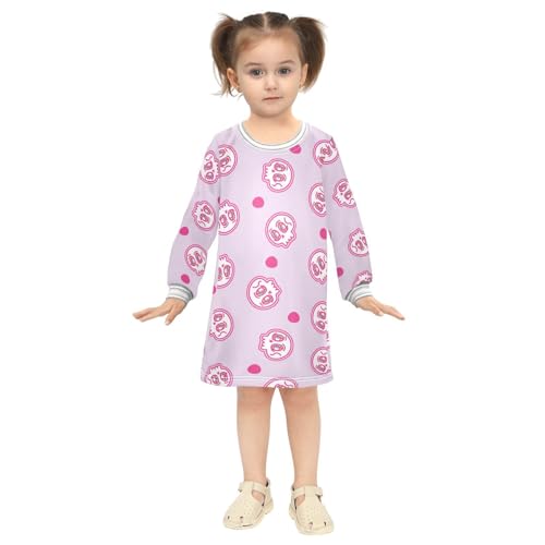 Cute Skull Girls Dresses Long Sleeve Sweatshirt Dress for Girls Winter Toddler Casual A Line Dresses Size 2-8T4