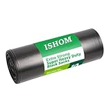 ISHOM Bolsas de basura negras resistentes, capacidad de 80 litros, paquete de 20, extra fuertes para eliminación de residuos domésticos