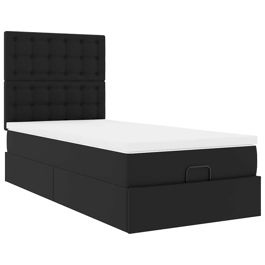 Cama otomana, 80 x 200 cm, piel sintética, con colchón de muelles ensacados hidráulico, espacio de almacenamiento hidráulico RGB LED para jóvenes y habitaciones de invitados