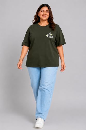 Image of CUPID Women's Oversize Fit Plus Size Cotton Printed T-Shirt Baggy Fit Round Neck Half Sleeve Casual Graphic Tee Soft Breathable Cotton Top for Woman n Girls Everyday Wear