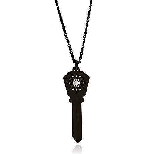 Tioneer Black Stainless Steel Sun Snowflake Hexagon Head Key Charm Pendant Necklace