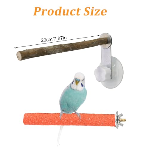 Image of 2 PCS Bird Perch with Suction Cup Window Wall Bath Car Outdoor Travel Perch Stand for Small and Medium Bird Parrot Parakeet Cockatiel Conure Budgie Lovebirds (Pepperwood and Colored Wood Perch)