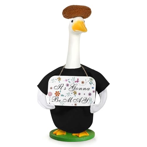 Porch Goose Outfits Goose Funny Outfit Spring Goose Clothes with It's Gonna Be May Floral Welcome Sign Headpiece Suit Fits 23" Geese Statue for Spring April May Outdoor Lawn Yard Garden Patio Decor