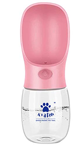 Image of A+a Pets' Travel Bottle for Pets Leak Proof Portable Automatic Dog Water Bottle Dispenser for Travelling, Outdoor, Walking (with Suction Technology)(350ml) (Pink)