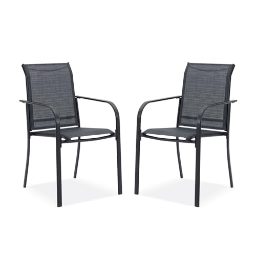 Image of DIFY Patio Chairs Set of 2, Stackable Textilene Outdoor Dining Chairs with Metal Frame, All Weather Outdoor Chairs Set for Backyard Garden Deck Poolside, Dark Grey