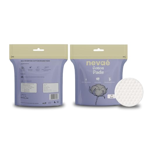 Image of Nevae Premium Cotton Pads for Face (40 pcs) | 100% Pure Cotton | Thick, Ultra Soft & Lint-Free | Double Sided for Makeup Removal, Toner & Skincare | Pack of 2 (20 Pcs each)