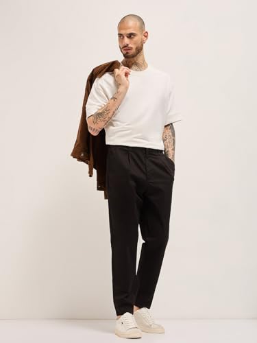 Image of THE BEAR HOUSE Men's Cotton Solid Cropped Carrrot Fit Chinos
