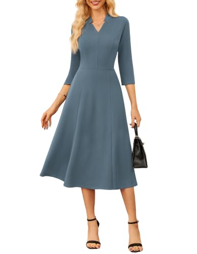 Image of GRACE KARIN Work Dresses for Women 2026,Midi Business Dress,3 /4 Sleeve Classy Fit and Flare Dress with Pocket