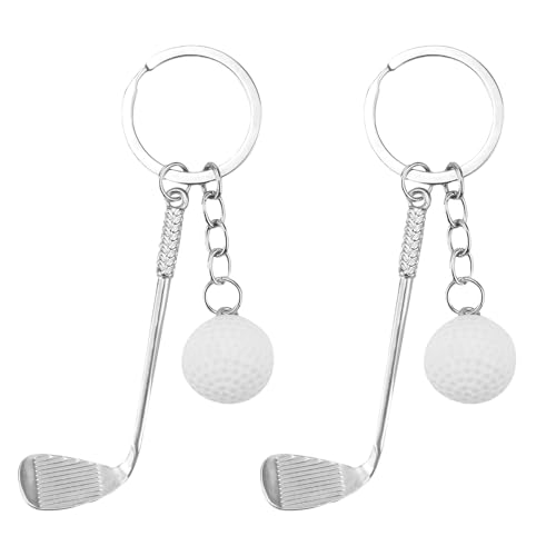 EMYVSVO Golf Club Keychain Mini Alloy Golf Ball Keychains Silver and White Golf Club Keychain for Sports Man Birthday Presents for Dad Lovers Bag Decor