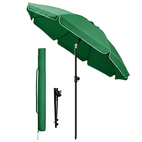 vounot® Parasol de Jardin 200cm Inclinable Hauteur Réglable avec Ancrage au Sol Parasol de Plage Protection UV 50+ avec Sac de Transport pour Plage Terrasse Balcon Camping Vert
