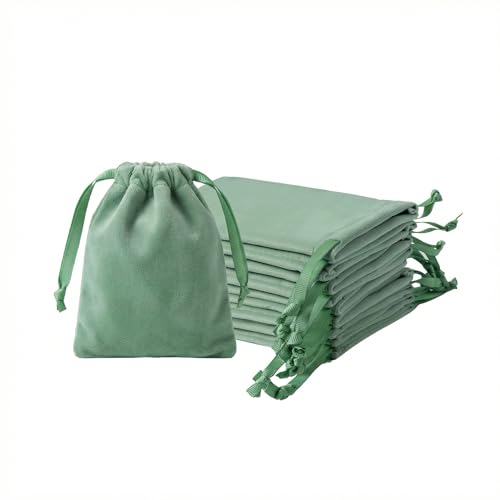 Petit sac cadeau velours vert sauge 7,6x10,2 cm pour offrir vos bijoux