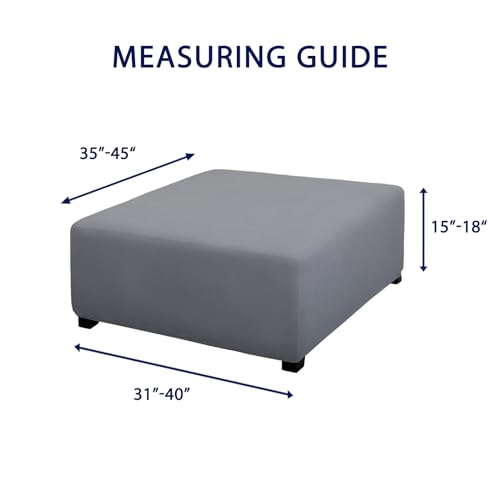 Image of PureFit Super Stretch Form Fit Square Ottoman Cover Rectangle - Ottoman Slipcovers for Foot Stool & Folding Storage Furniture for Living Room with Nonslip Elastic Bottom (Medium-XL, Light Gray)