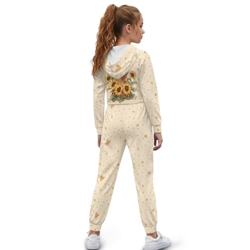 WELLFLYHOM Girls Fall Clothes Athletic Sweatsuit 4-13 Long Sleeve Hoodie and Pants Set Cropped Sweatshirt and Sweatpants Set2